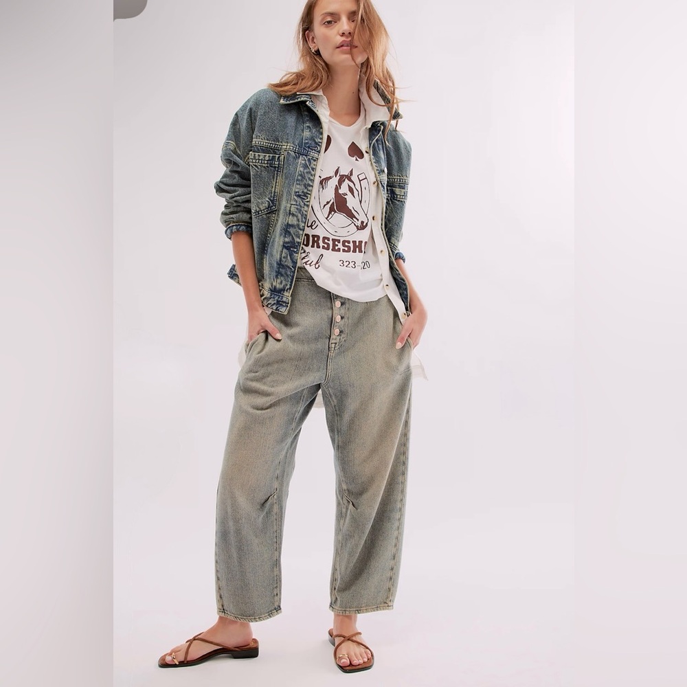 We The Free Olive-Green High-Rise Button-Fly Relaxed Jeans